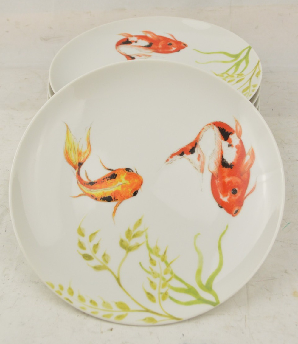 Anthropologie Koi Fish Porcelain Salad Plates 8" Set of 7 Made in Japan